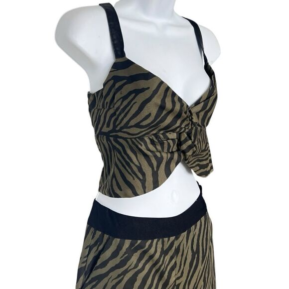 BALBOA Two Pieces Green Military Print, Top Crop Sleeveless Pant High Waisted L - Picture 5 of 9